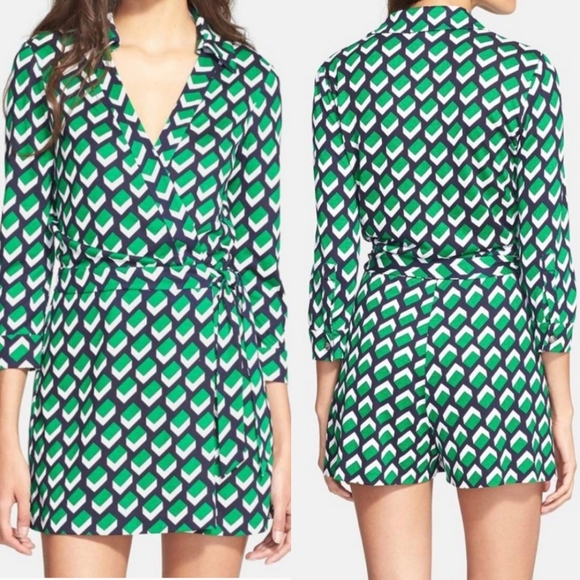 Diane Von Furstenberg Pants - Diane Von Furstenberg Silk Wrap Front Celeste Romper